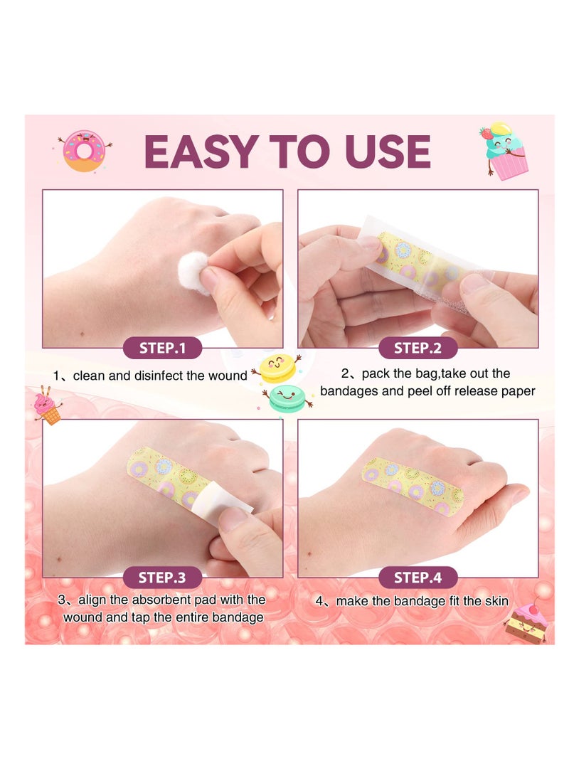 Cartoon Adhesive Bandages for Kids, 12 Styles 120 Pcs Flexible Adhesive Candy Donut Bandages, Waterproof Breathable Adhesive Bandages, for Little Cuts Scrapes for Girls Boys Children