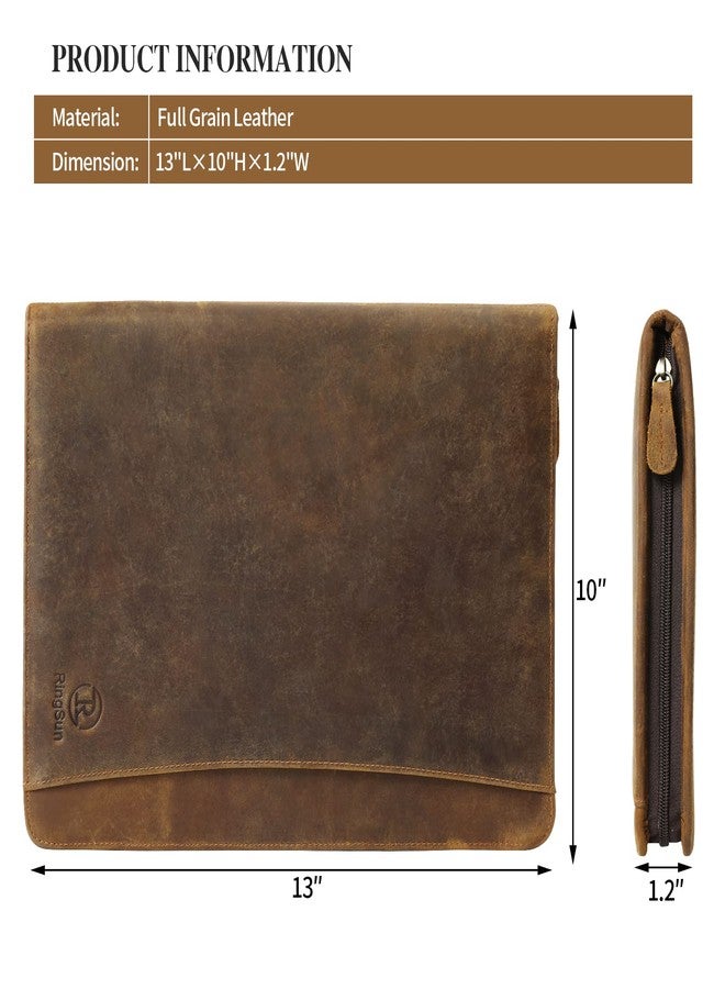 Ringsun Leather Portfolio Organizer with Zipper for Men Women, Leather Padfolio Business Resume Legal Pad Portfolio Notebook Binder for A4/Pad, Brown - Image 2
