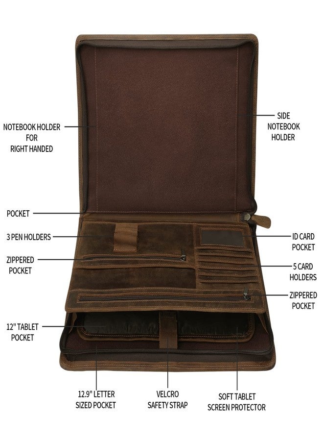 Ringsun Leather Portfolio Organizer with Zipper for Men Women, Leather Padfolio Business Resume Legal Pad Portfolio Notebook Binder for A4/Pad, Brown - Image 4