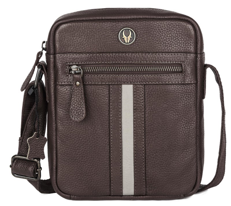 WildHorn Genuine Leather Crossbody Sling Messenger Bag for Men– Compact Travel & Office Shoulder Bag (7 x 2 x 8.5 in) (Dark Brown) - Image 2