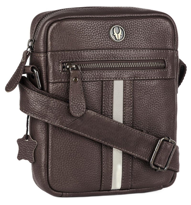 WildHorn Genuine Leather Crossbody Sling Messenger Bag for Men– Compact Travel & Office Shoulder Bag (7 x 2 x 8.5 in) (Dark Brown) - Image 1