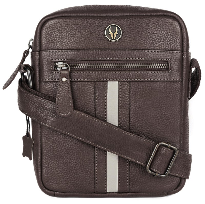 WildHorn Genuine Leather Crossbody Sling Messenger Bag for Men– Compact Travel & Office Shoulder Bag (7 x 2 x 8.5 in) (Dark Brown) - Image 5