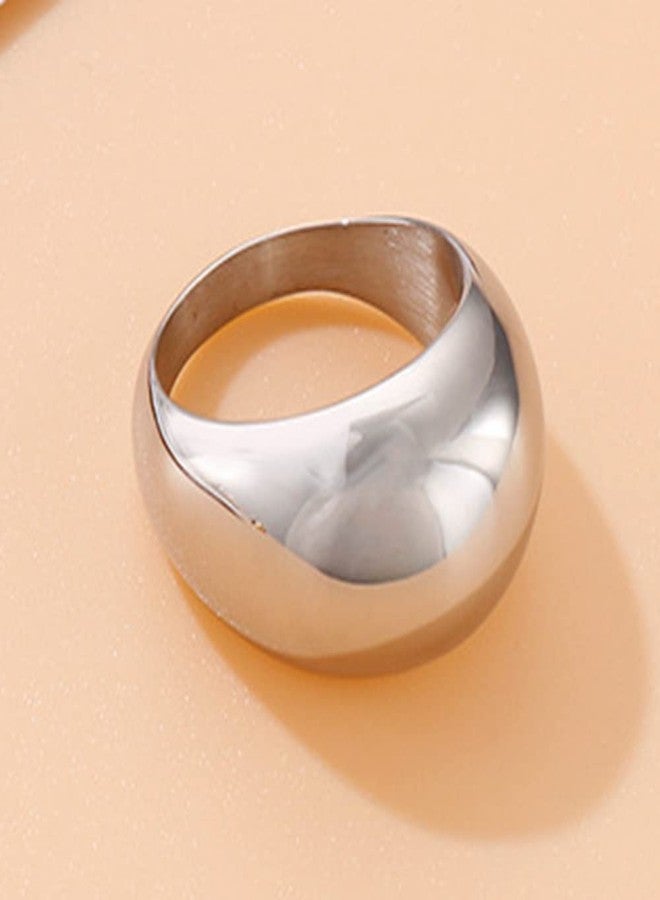 Jude Jewelers Stainless Steel Fat Dome Style Classic Simple Plain Wedding Statement Pinky Ring (Silver, 7) - Image 2