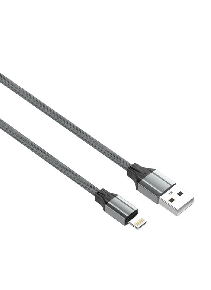 LS441  LDNIO TPE Fast Charging Data Cable from Lightning to USB-A, 1m Length and 2.4Amp Current Max - Grey