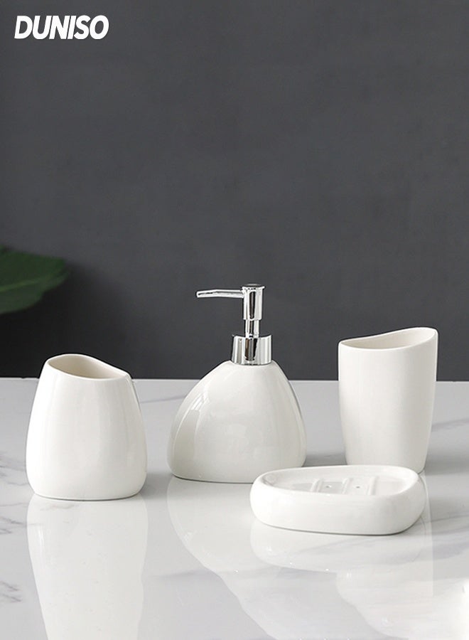 DUNISO 4 Pcs  Ceramic  Bathroom Accessories Sets Complete With Soap Dispenser,Soap Dish,Toothbrush cup and Storage tank ,Countertop Bathroom Decor(White) - Image 1