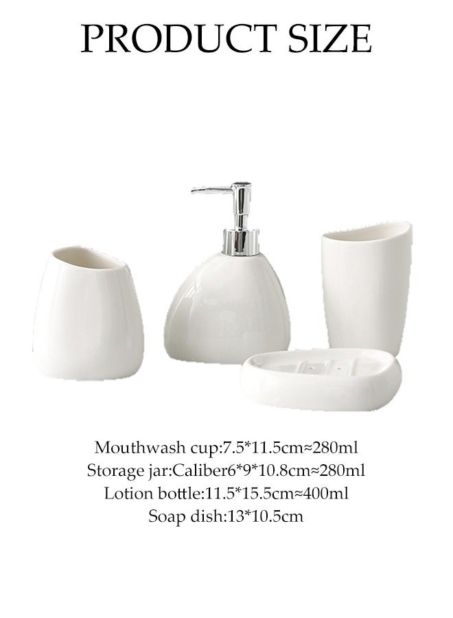 DUNISO 4 Pcs  Ceramic  Bathroom Accessories Sets Complete With Soap Dispenser,Soap Dish,Toothbrush cup and Storage tank ,Countertop Bathroom Decor(White) - Image 2