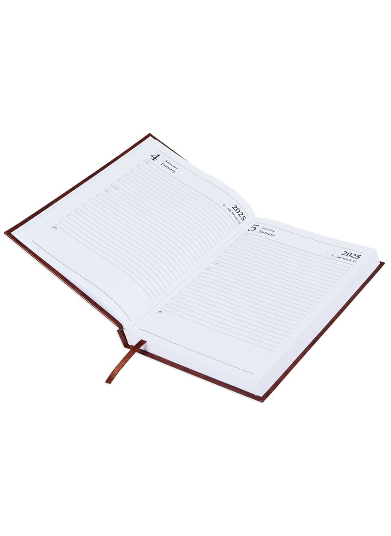 FIS Fis 2025 A5 Diary,Vinyl, English  Hard Cover Brown -FSDI21E25BR  - Image 2