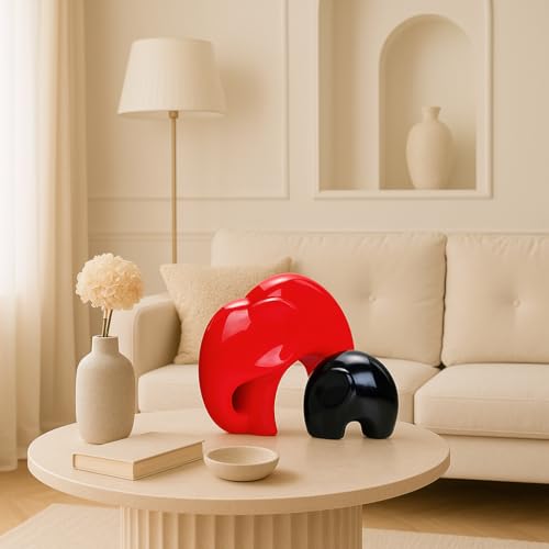 SRJANA Home Décor Lucky Charm Elephant Mother & Child | Piano Finish Ceramic Figures - (Set of 2 Piece, Red and Black) - Image 5