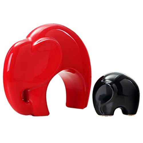 SRJANA Home Décor Lucky Charm Elephant Mother & Child | Piano Finish Ceramic Figures - (Set of 2 Piece, Red and Black) - Image 3