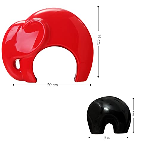 SRJANA Home Décor Lucky Charm Elephant Mother & Child | Piano Finish Ceramic Figures - (Set of 2 Piece, Red and Black) - Image 4