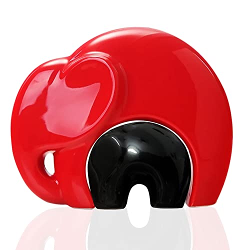 SRJANA Home Décor Lucky Charm Elephant Mother & Child | Piano Finish Ceramic Figures - (Set of 2 Piece, Red and Black) - Image 2