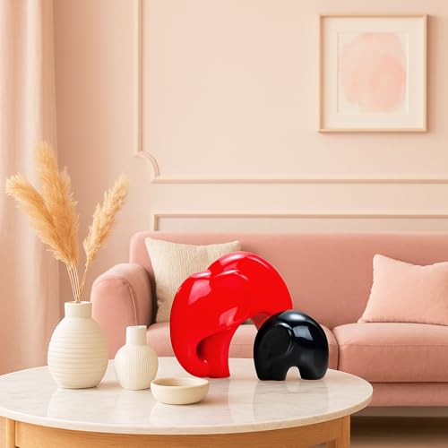 SRJANA Home Décor Lucky Charm Elephant Mother & Child | Piano Finish Ceramic Figures - (Set of 2 Piece, Red and Black) - Image 1
