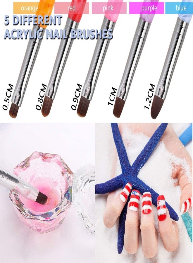 LIONVISON 9Pcs Nail Art Brushes Set: 2 Dappen Dish with Lid & 2 Crystal Monomer Dish & 5 Acrylic Nail Brush - Image 4
