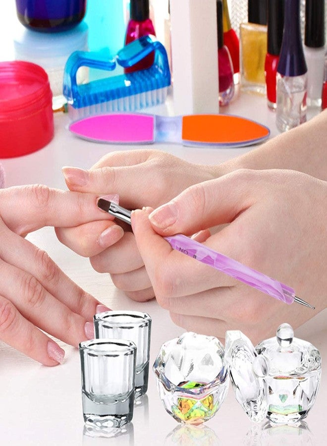 LIONVISON 9Pcs Nail Art Brushes Set: 2 Dappen Dish with Lid & 2 Crystal Monomer Dish & 5 Acrylic Nail Brush - Image 2