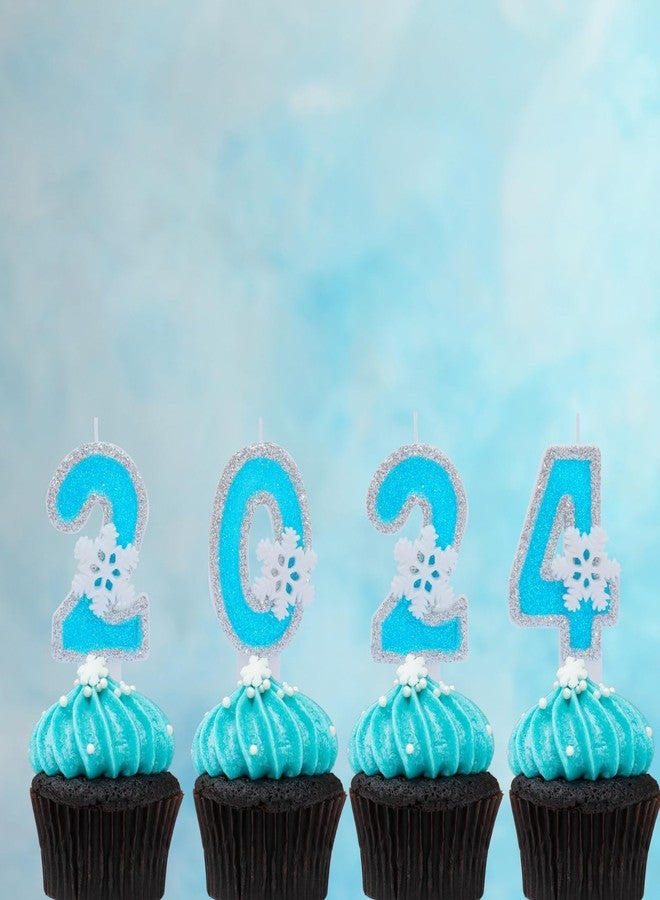 fauaoy Blue frozen birthday party decorations, White Snowflake Number Candles 0-9, Kids Adults Birthday Anniversary Wedding Party Supplies, 2.87 inch Number 3 Cake Topper Decoration (Blue, Number 4) - Image 3