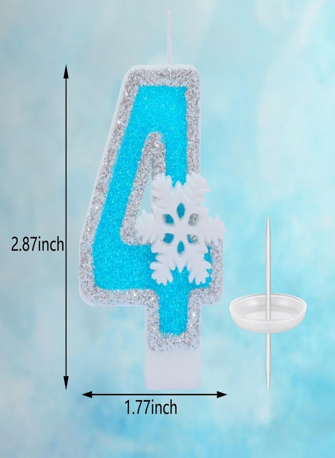 fauaoy Blue frozen birthday party decorations, White Snowflake Number Candles 0-9, Kids Adults Birthday Anniversary Wedding Party Supplies, 2.87 inch Number 3 Cake Topper Decoration (Blue, Number 4) - Image 2