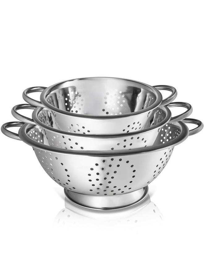 Whysko 3 Pack Stainless Steel Colanders with Handles - 5 Qt, 3 Qt, 1 Qt - Durable Colander for Kitchen Strainers and Colanders Set - Ideal Metal Colander for Pasta, Vegetables, Food Prep - Image 1