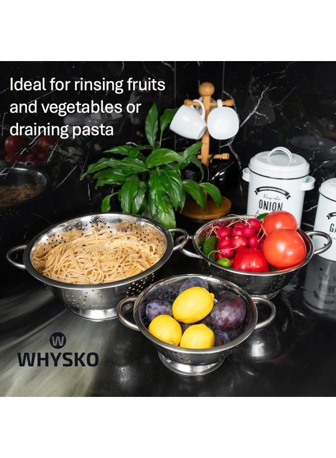 Whysko 3 Pack Stainless Steel Colanders with Handles - 5 Qt, 3 Qt, 1 Qt - Durable Colander for Kitchen Strainers and Colanders Set - Ideal Metal Colander for Pasta, Vegetables, Food Prep - Image 5