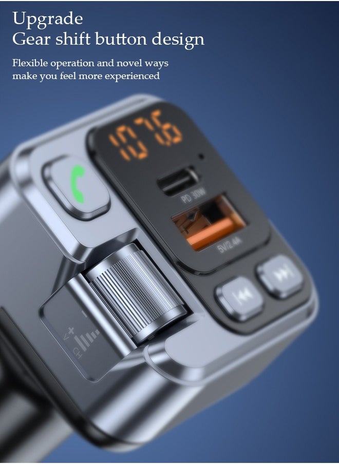 Bluetooth FM Transmitter，Car Bluetooth 5.1 MP3 Player，Fast Car Charger,with LED display screen and Dual USB Ports，Plug and Play,Support AUX Audio Lossless Input,39*39*75.5mm