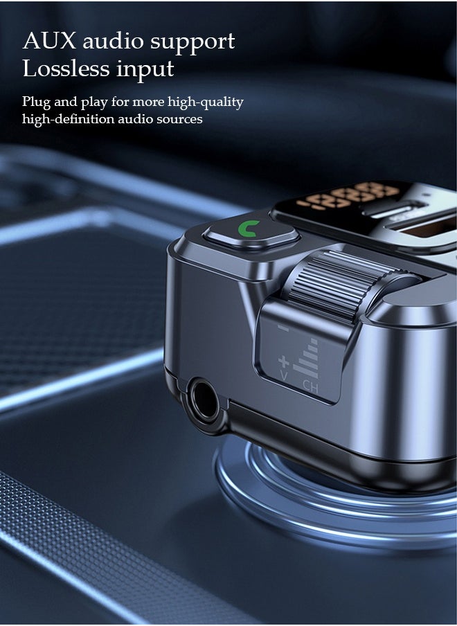 DUNISO Bluetooth FM Transmitter，Car Bluetooth 5.1 MP3 Player，Fast Car Charger,with LED display screen and Dual USB Ports，Plug and Play,Support AUX Audio Lossless Input,39*39*75.5mm  - Image 5