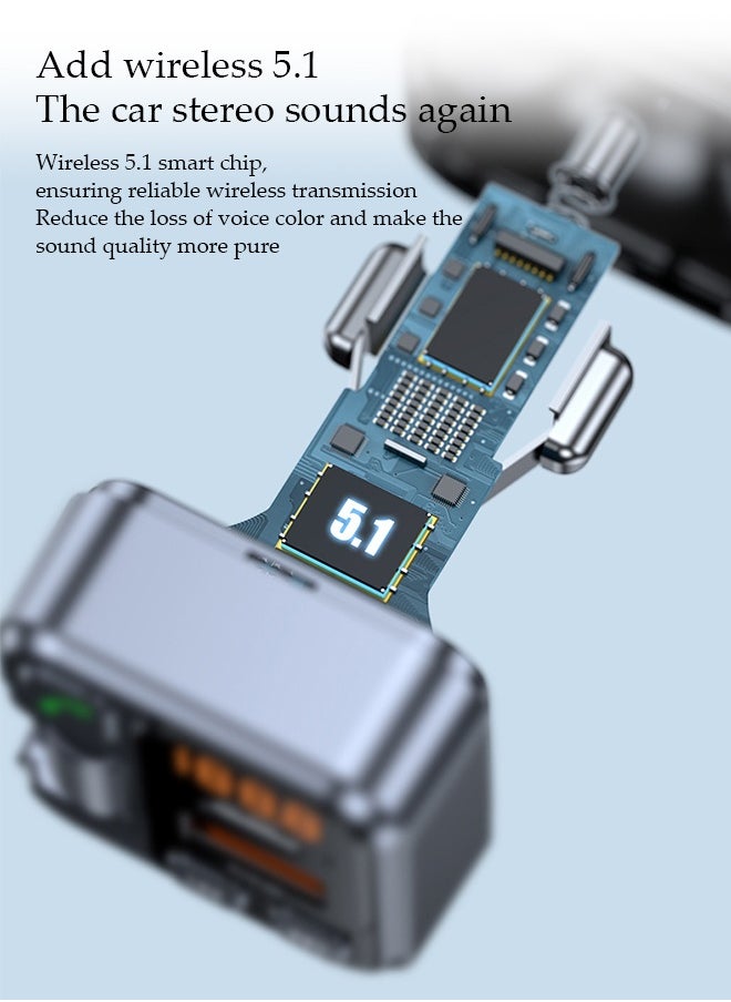 DUNISO Bluetooth FM Transmitter，Car Bluetooth 5.1 MP3 Player，Fast Car Charger,with LED display screen and Dual USB Ports，Plug and Play,Support AUX Audio Lossless Input,39*39*75.5mm  - Image 4
