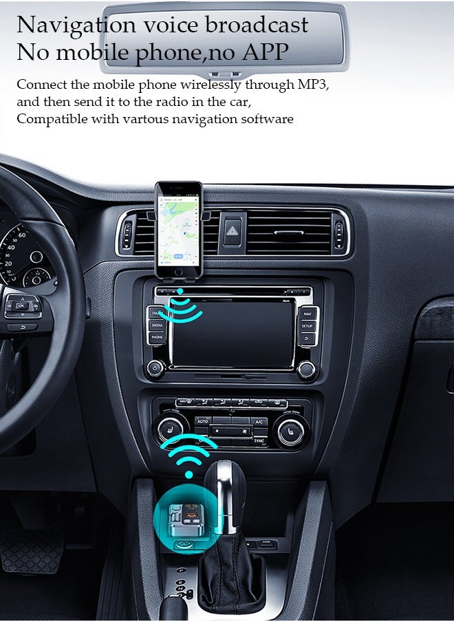 Bluetooth FM Transmitter，Car Bluetooth 5.1 MP3 Player，Fast Car Charger,with LED display screen and Dual USB Ports，Plug and Play,Support AUX Audio Lossless Input,39*39*75.5mm