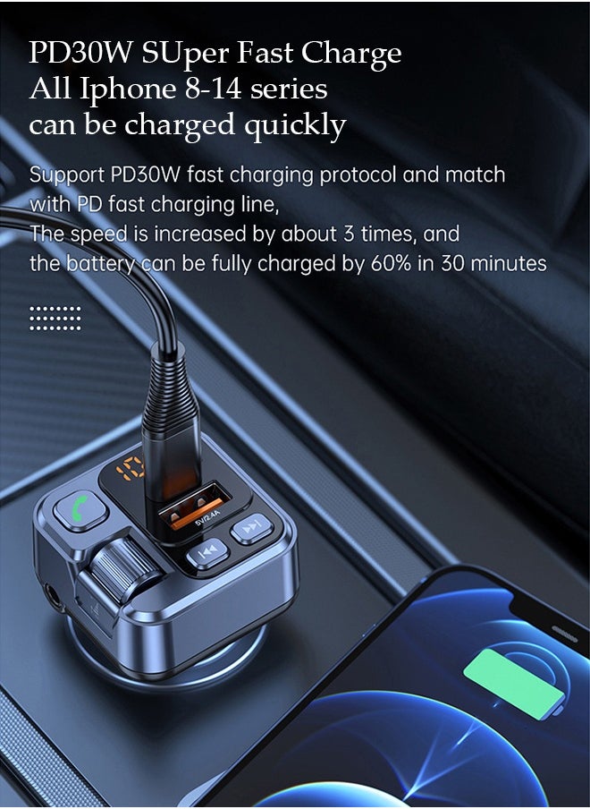 DUNISO Bluetooth FM Transmitter，Car Bluetooth 5.1 MP3 Player，Fast Car Charger,with LED display screen and Dual USB Ports，Plug and Play,Support AUX Audio Lossless Input,39*39*75.5mm  - Image 3