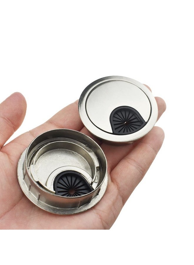 HAHIYO 2Pcs 2Inch/50mm Brushed Silver Zinc Alloy Desk Grommet Wire Grommet Cable Management Cord Hole Cover Desk Wire Hole Insert Wire Organizer for Computer Office Home School Equipment Systems - Image 1