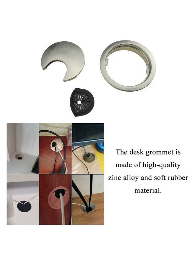 HAHIYO 2Pcs 2Inch/50mm Brushed Silver Zinc Alloy Desk Grommet Wire Grommet Cable Management Cord Hole Cover Desk Wire Hole Insert Wire Organizer for Computer Office Home School Equipment Systems - Image 3