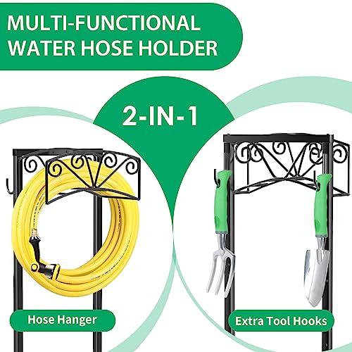 TomCare Garden Hose Holder Upgraded Heavy Duty Metal Water Hose Holder Holds 160 FT Hoses Sturdy Hose Reel with 2 Tool Hooks Freestanding Outdoor Hoses Storage Hanger for Outside Yard Lawn, Black - Image 2