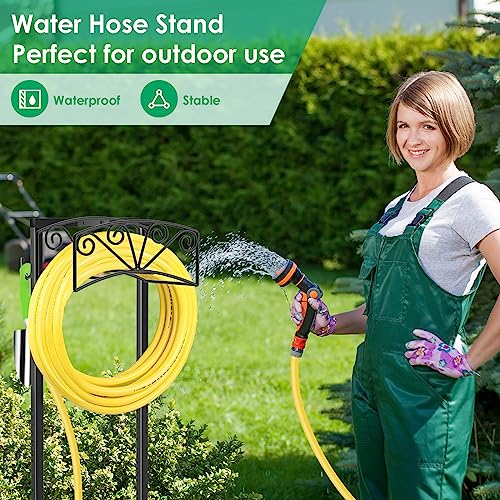 TomCare Garden Hose Holder Upgraded Heavy Duty Metal Water Hose Holder Holds 160 FT Hoses Sturdy Hose Reel with 2 Tool Hooks Freestanding Outdoor Hoses Storage Hanger for Outside Yard Lawn, Black - Image 5