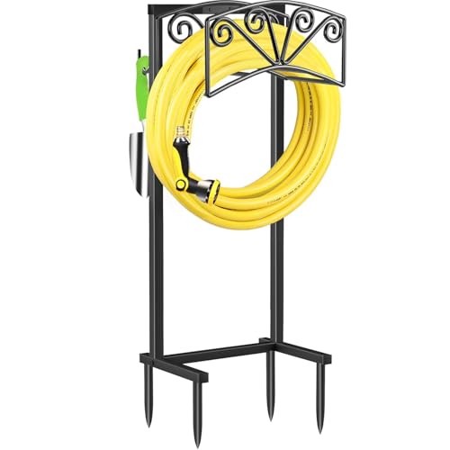 TomCare Garden Hose Holder Upgraded Heavy Duty Metal Water Hose Holder Holds 160 FT Hoses Sturdy Hose Reel with 2 Tool Hooks Freestanding Outdoor Hoses Storage Hanger for Outside Yard Lawn, Black - Image 1