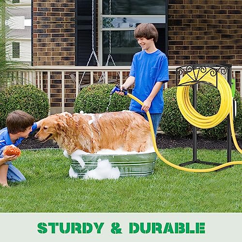 TomCare Garden Hose Holder Upgraded Heavy Duty Metal Water Hose Holder Holds 160 FT Hoses Sturdy Hose Reel with 2 Tool Hooks Freestanding Outdoor Hoses Storage Hanger for Outside Yard Lawn, Black - Image 4