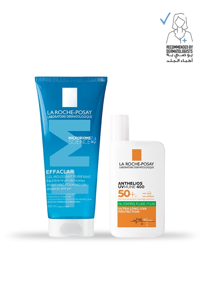 LA ROCHE-POSAY Effaclar Gel Moussant Purifiant 200ml + Anthelios Uvmune 400 Oil Control Invisible Fluid Sunscreen Spf 50+ - Image 1