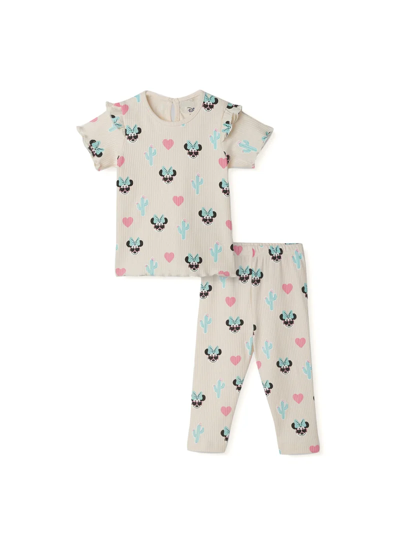 Nautinati Nautinati Girls' Derby Rib Cotton Minnie Mouse Print Flutter Sleeve Dress