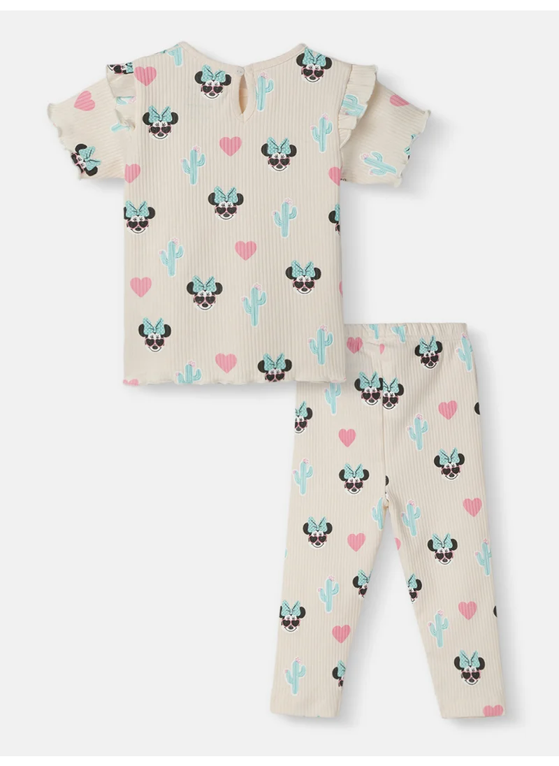 Nautinati Nautinati Girls' Derby Rib Cotton Minnie Mouse Print Flutter Sleeve Dress