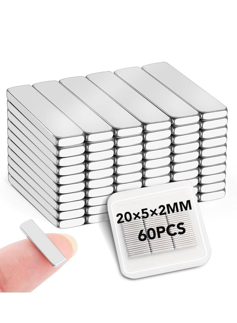 general Neodymium Bar Magnets, 20x5x2mm 60Pcs Small Strong Rare Earth Magnets, Strong Rectangular Magnetic Bar, Mini Powerful Magnets for Crafts, Fridge, Science, Office and Tool Storage - Image 1