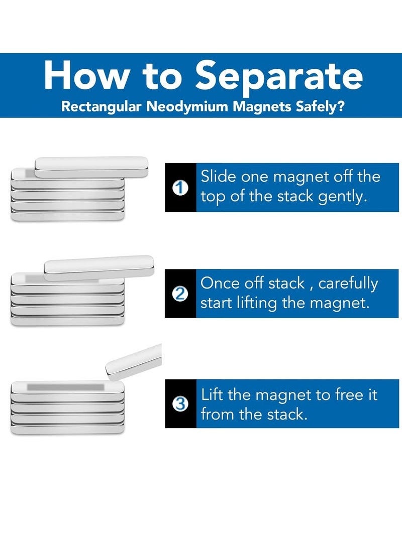 general Neodymium Bar Magnets, 20x5x2mm 60Pcs Small Strong Rare Earth Magnets, Strong Rectangular Magnetic Bar, Mini Powerful Magnets for Crafts, Fridge, Science, Office and Tool Storage - Image 2