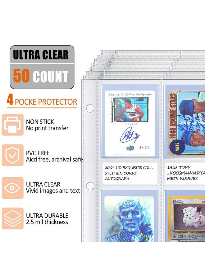 tutata 4 Pocket Top Loader Sleeves, Trading Card Binder Pages, Baseball Card Storage Sleeves For 3 Ring Binder-50 Pages - Image 5