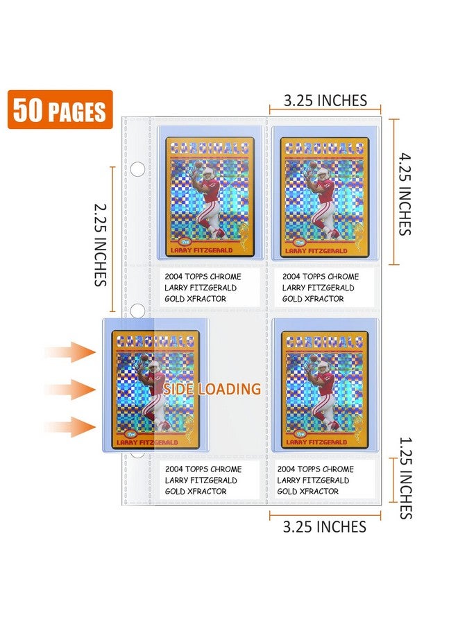 tutata 4 Pocket Top Loader Sleeves, Trading Card Binder Pages, Baseball Card Storage Sleeves For 3 Ring Binder-50 Pages - Image 2