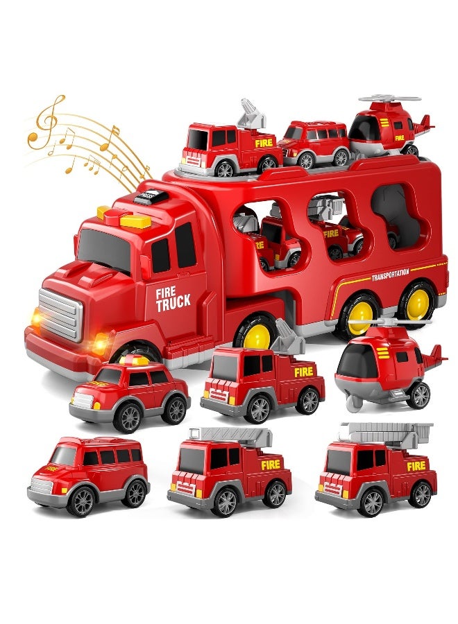 Fire Toys for 3 4 5 6 Years Old Boys Girls - 7 in 1 Carrier Truck Transport for Toddlers 1-3, Friction Power Vehicles for Kids 3-5, Birthday Gifts for Boys u0026 Girls 3-5 Years Old - Image 1