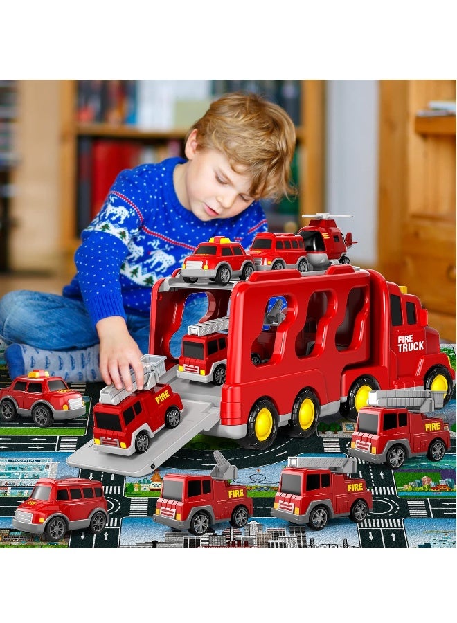 Fire Toys for 3 4 5 6 Years Old Boys Girls - 7 in 1 Carrier Truck Transport for Toddlers 1-3, Friction Power Vehicles for Kids 3-5, Birthday Gifts for Boys u0026 Girls 3-5 Years Old - Image 2
