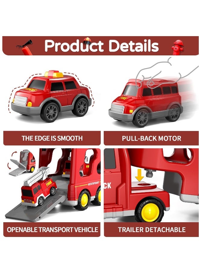 Fire Toys for 3 4 5 6 Years Old Boys Girls - 7 in 1 Carrier Truck Transport for Toddlers 1-3, Friction Power Vehicles for Kids 3-5, Birthday Gifts for Boys u0026 Girls 3-5 Years Old - Image 5