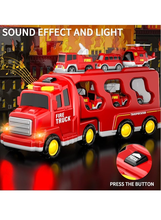 Fire Toys for 3 4 5 6 Years Old Boys Girls - 7 in 1 Carrier Truck Transport for Toddlers 1-3, Friction Power Vehicles for Kids 3-5, Birthday Gifts for Boys u0026 Girls 3-5 Years Old - Image 3