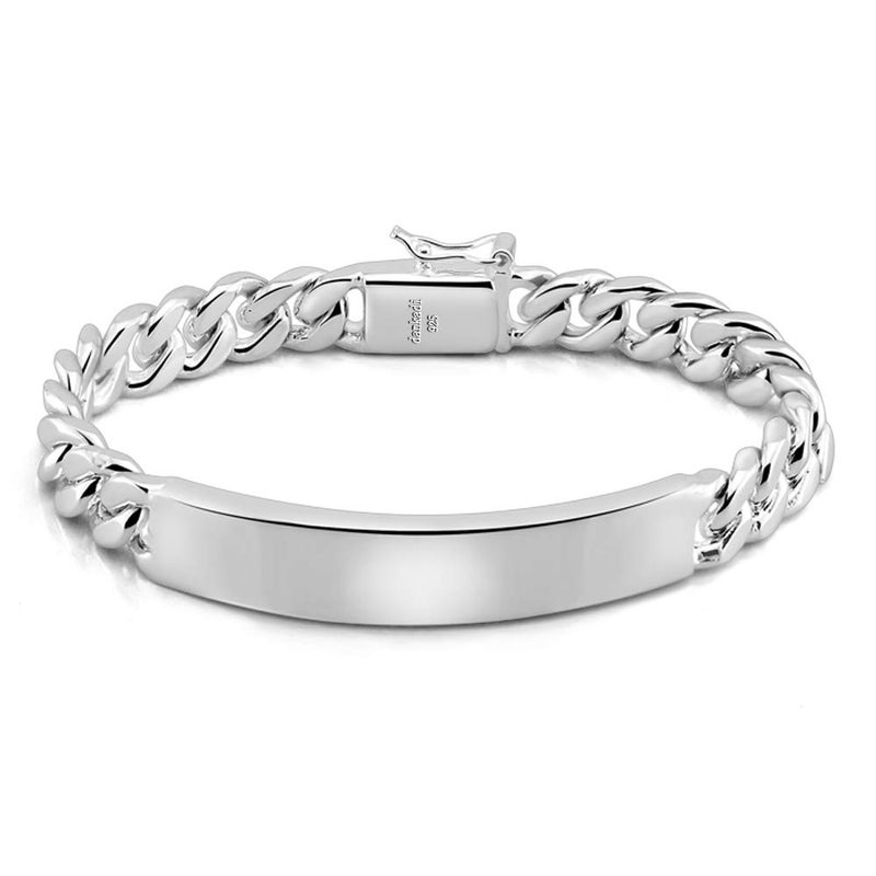 Dankadi Classic Men's Silver Jewelry Bracelet 100% 925 Sterling Silver Glossy Brand Bracelet 10MM 7" 8 "9" 10" Original Italian Silver Cuban Chain Safety Clasp (7.5) - Image 1