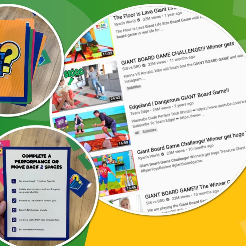 QUOKKA Giant Board Games for 6 8 Year Olds - Fun Family Game for Kids & Adults with Jumbo Dice - Play Indoor & Outdoor | 250 Challenges | Quick Set Up - Card Trivia Game for Teens Ages 7 10 - Image 4