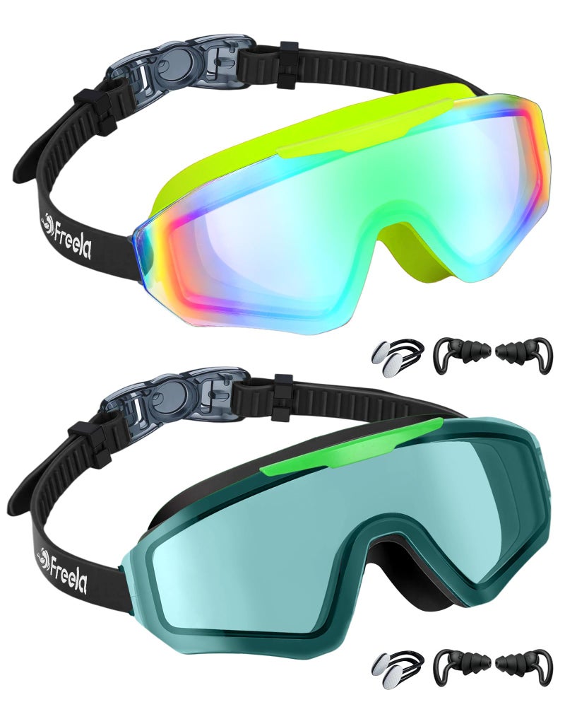 Freela 2 Pack Kids Swim Goggles for 6-14 8-12 8-14 4-7, Water Pool Swimming Goggles Anti-Fog 180Â° Wide View UV Protection, Soft Silicone Layer Waterproof No Leak Glasses for Teens Youth Boys Girls - Image 1
