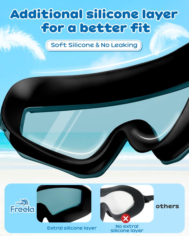 Freela 2 Pack Kids Swim Goggles for 6-14 8-12 8-14 4-7, Water Pool Swimming Goggles Anti-Fog 180Â° Wide View UV Protection, Soft Silicone Layer Waterproof No Leak Glasses for Teens Youth Boys Girls - Image 3