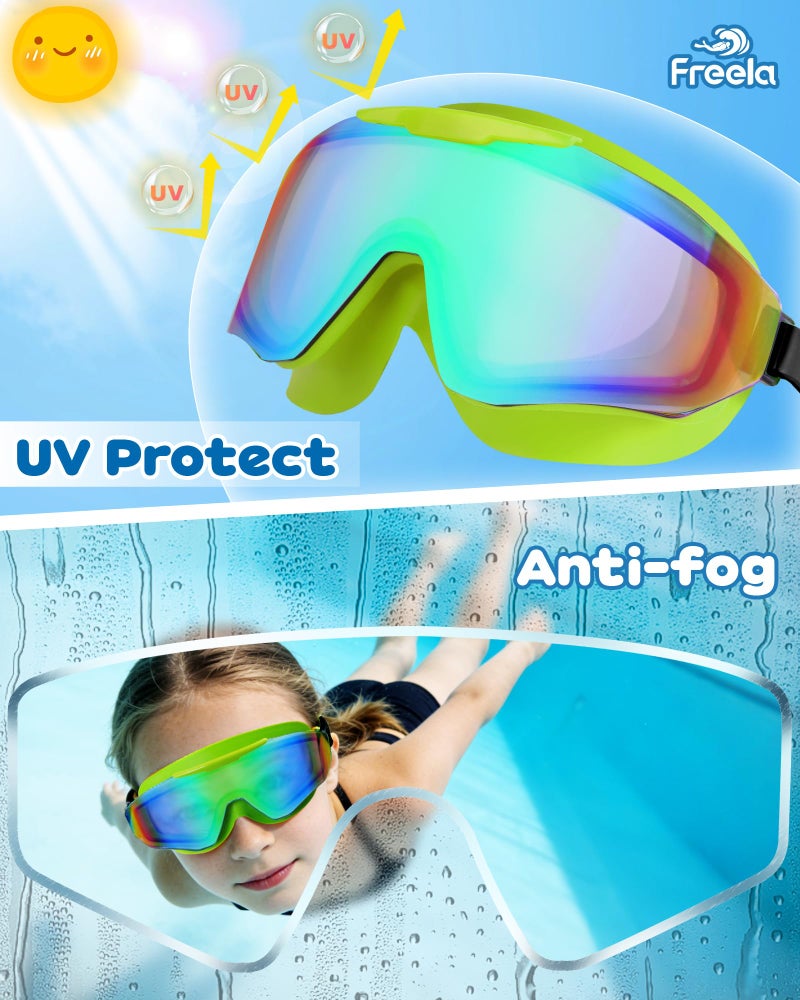 Freela 2 Pack Kids Swim Goggles for 6-14 8-12 8-14 4-7, Water Pool Swimming Goggles Anti-Fog 180Â° Wide View UV Protection, Soft Silicone Layer Waterproof No Leak Glasses for Teens Youth Boys Girls - Image 5