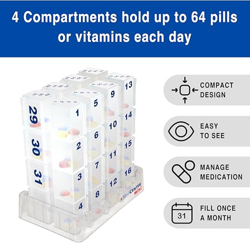 MEDCENTER Monthly Medication and Vitamin Organizer for Kitchen and Bathroom, Monthly Travel Pill Holder for Medication - Gift for Mom, Dad, Elderly, Seniors - Image 5